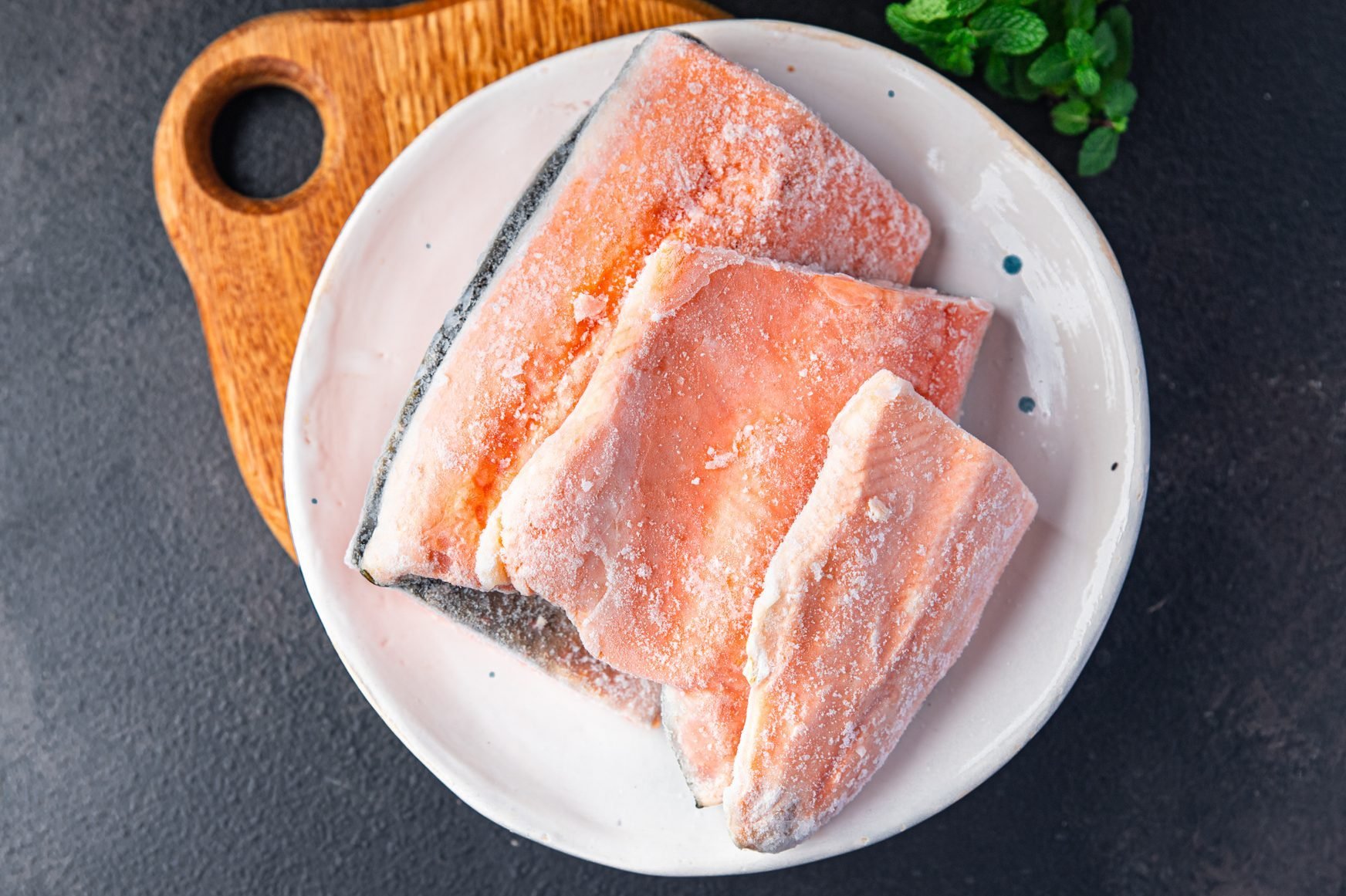 frozen salmon on a plate