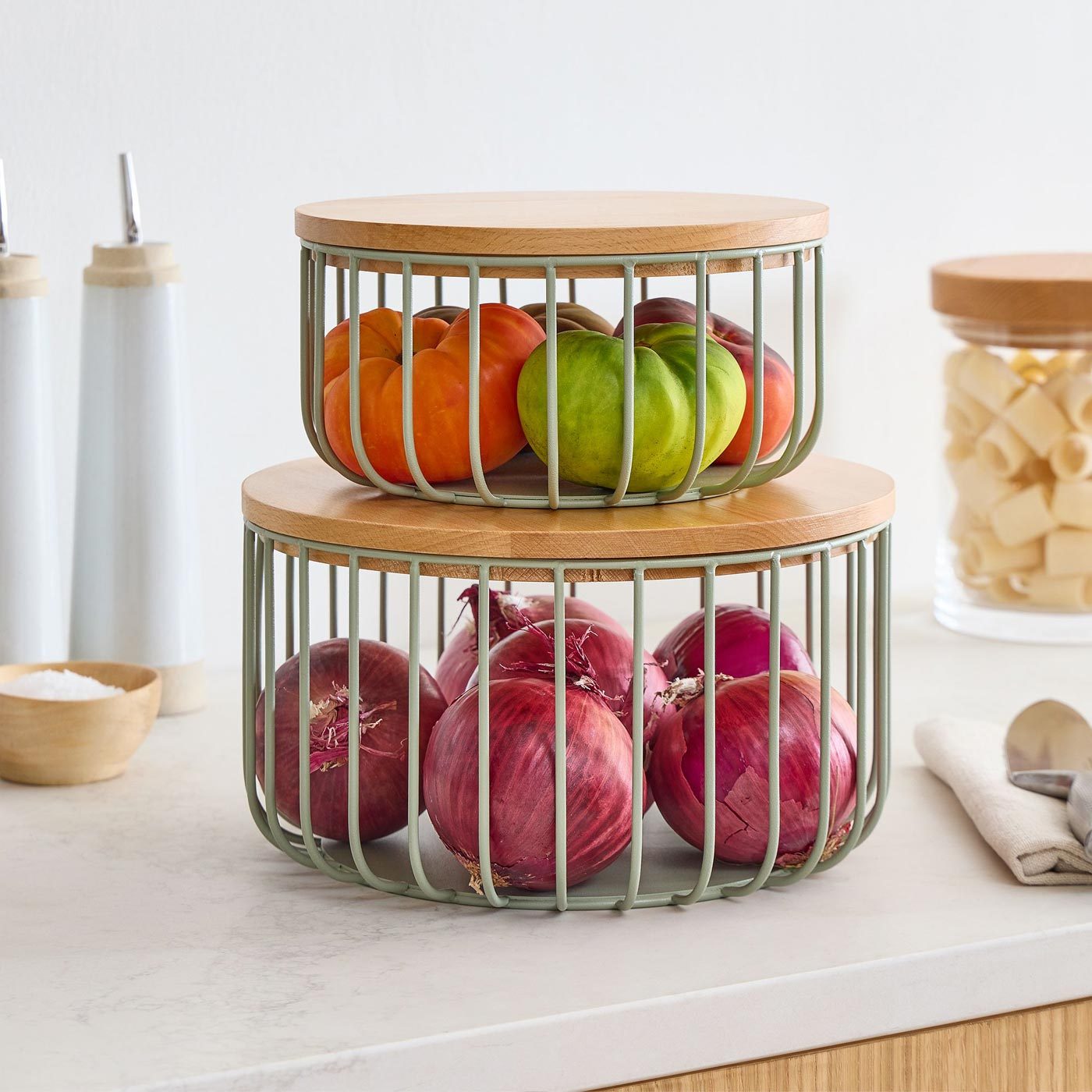 4-Tier Wood Fruit Vegetable Storage Rack Stand Stackable Fruit Basket Organizer Rack for Kitchen - Brown