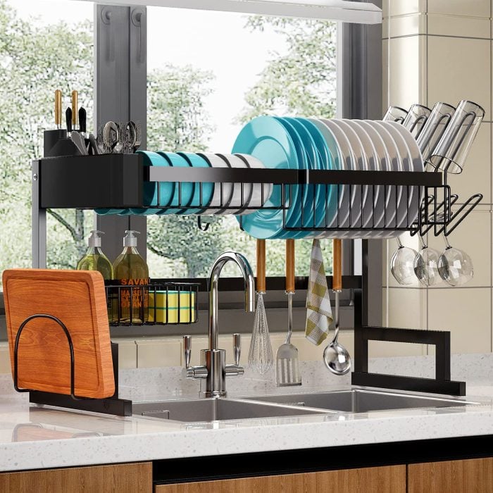 1pc Kitchen Drying Rack, Multifunctional Dish Drainer, Utensils Organizer,  Knife Block And Double-layer Cutlery Holder