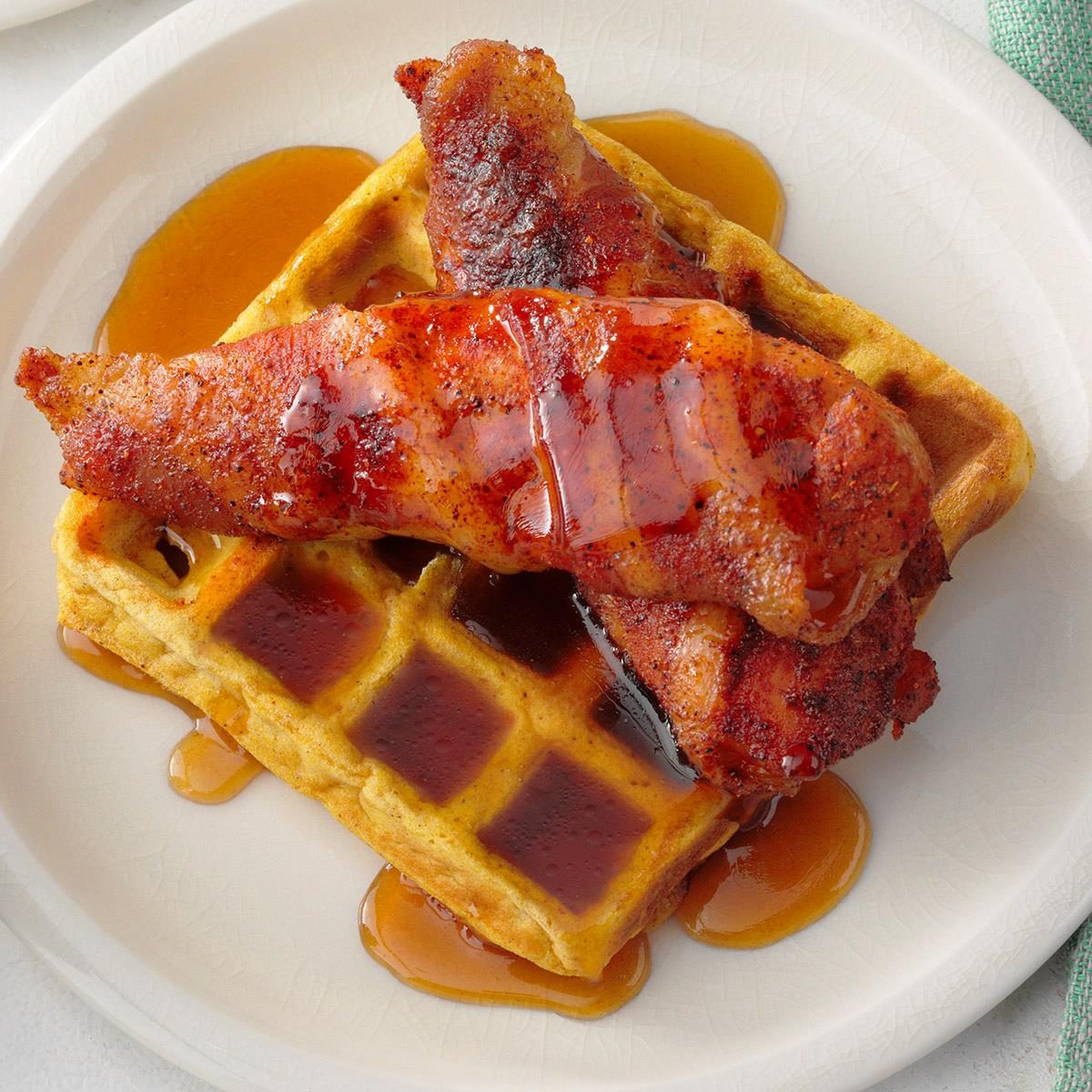 Sweet and Spicy Chicken with Pumpkin Waffles