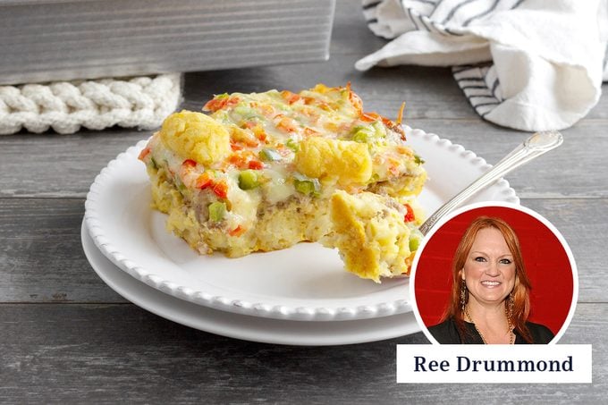 slice of pioneer woman Tater Tot Casserole on a plate