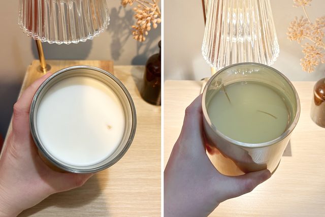 before and after wax melted using a candle warmer