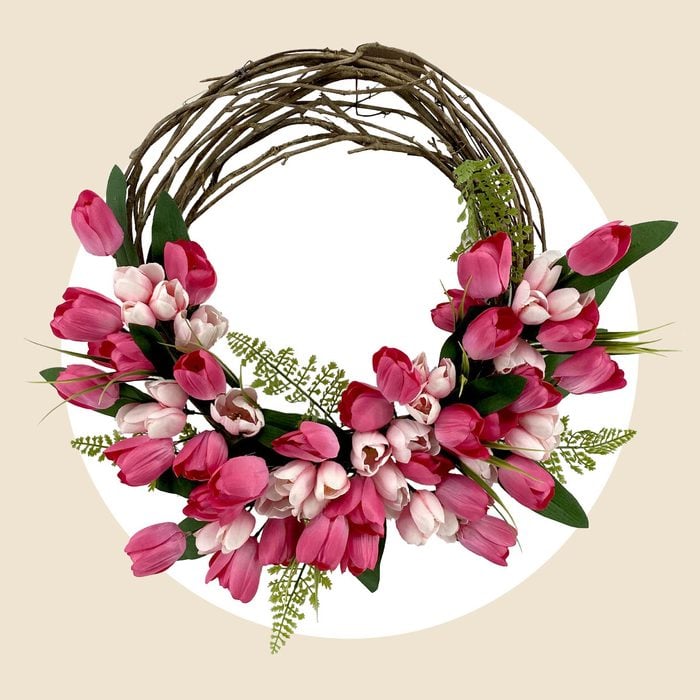 Bloom Room Spring 22in Pink Tulip And Green Fern Wreath
