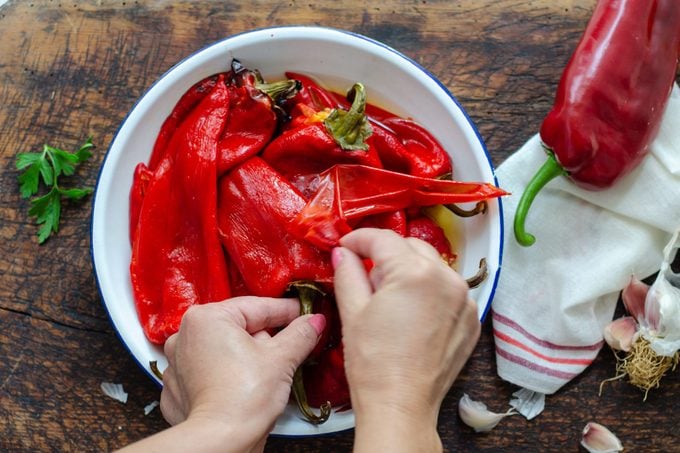 Grilled red pepper on the white plate