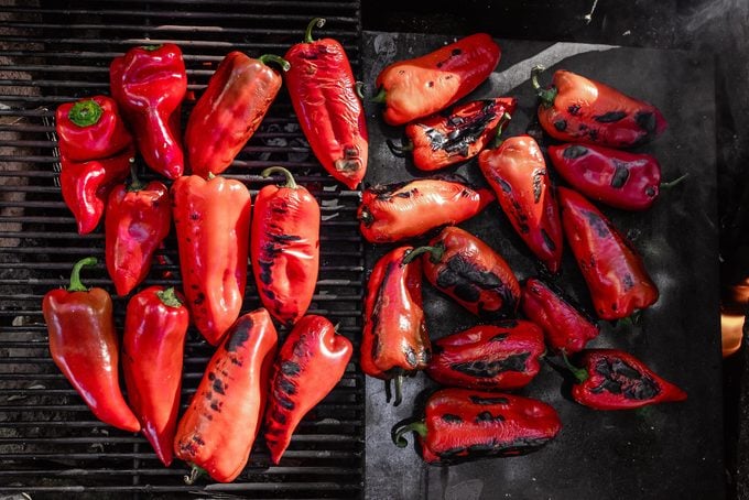 Red pepper on a barbecue grill