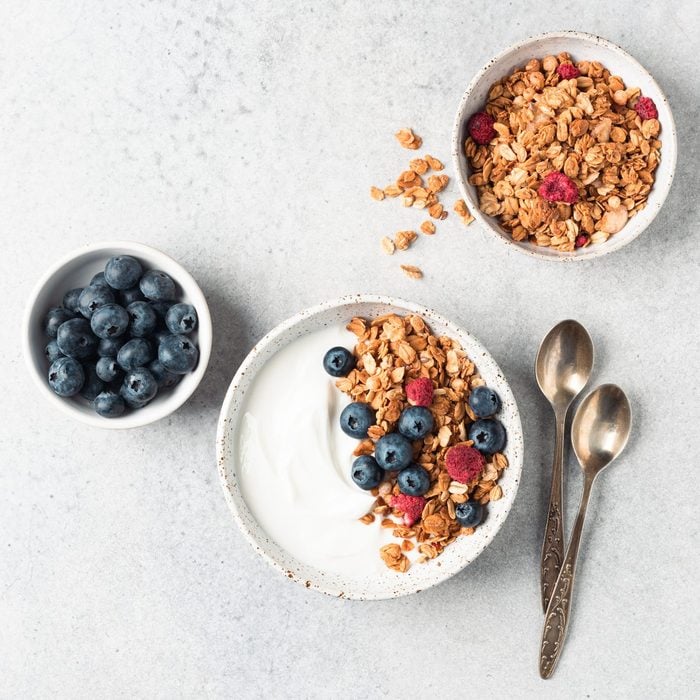 Greek yogurt bowl with granola and berries