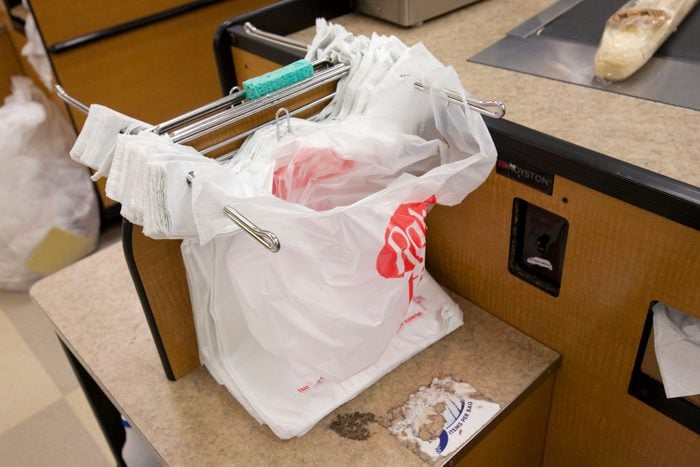 Plastic bags in supermarket
