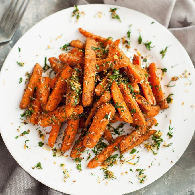 Baby carrots roasted with parmesan and herbs