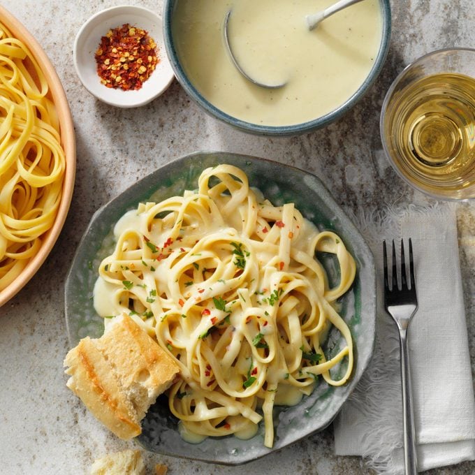 béchamel sauce on a pasta