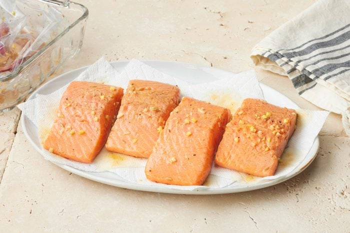 marinated salmon on a plate