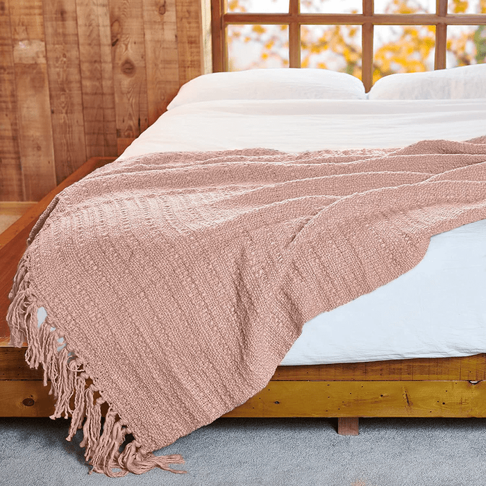 Chunky Pink Knitted Throw Blanket