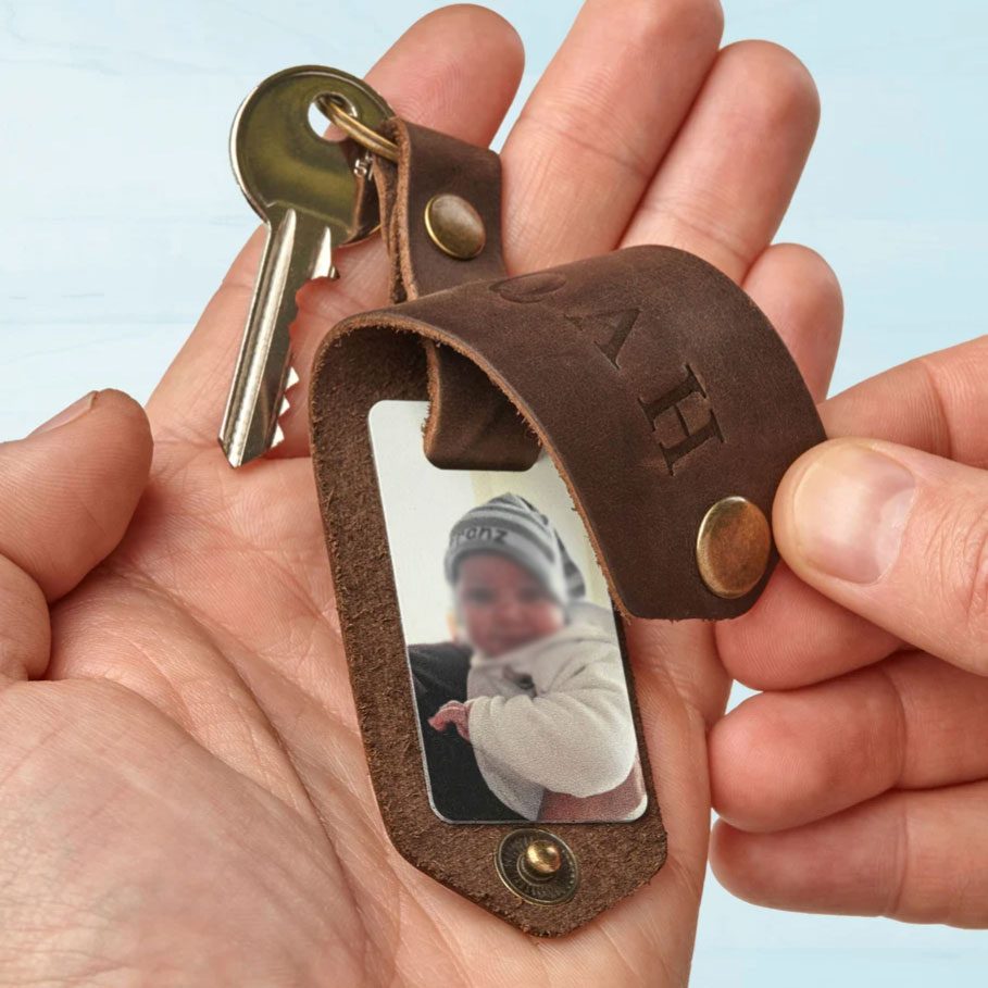 Engraved Leather Key Chain With Photo