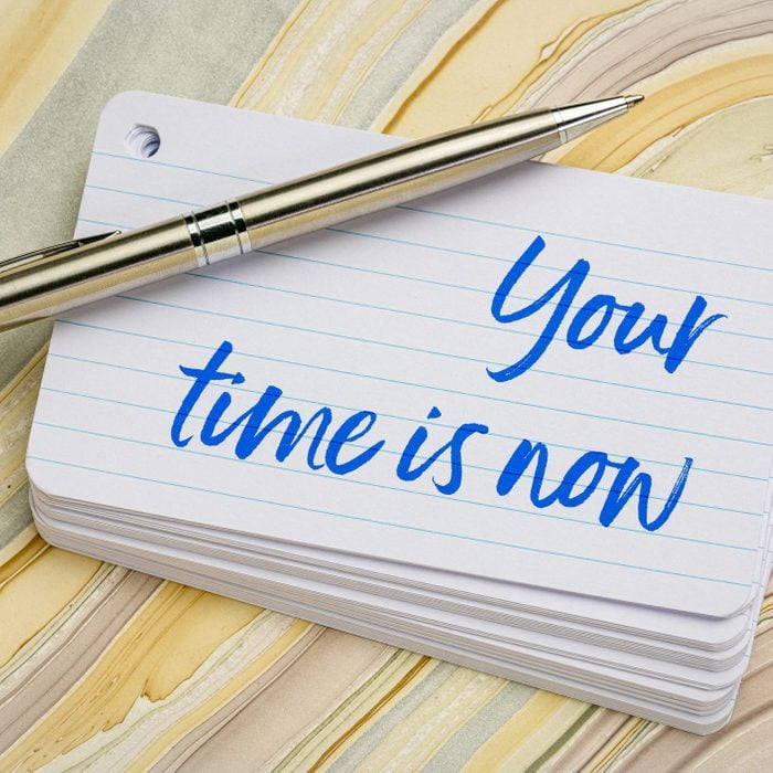Your time is now text on index card