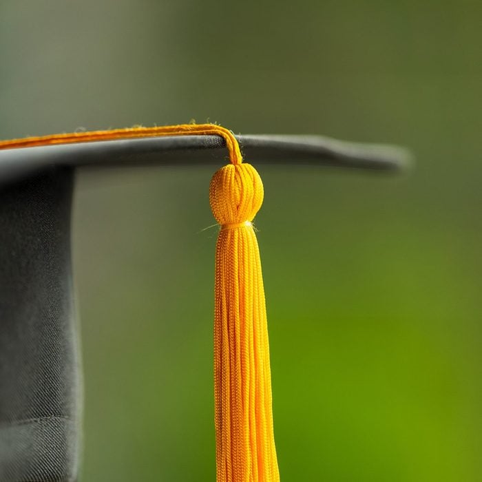 Close up Black graduation cap and yellow tassel