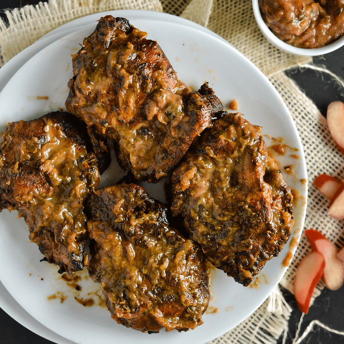 Grilled Chicken Thighs With Ramp And Rhubarb Chutney