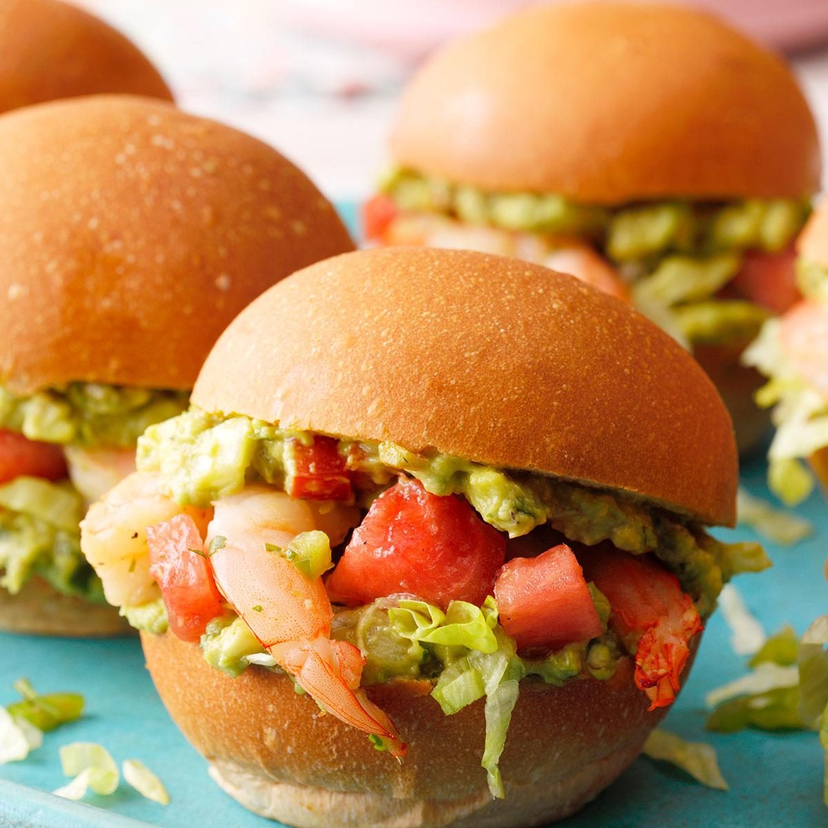 Shrimp Burgers with Chipotle Cream and Coconut Peach Salsa