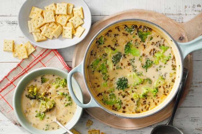 Vegean Cashew Cream of Broccoli Top Down with Crackers