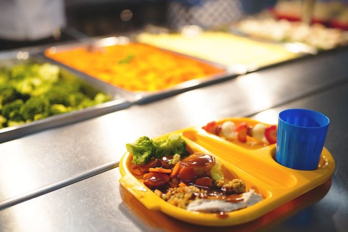 A lunch tray in the school canteen during the beginning of the roll-out of universal free school meals for primary school children