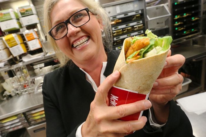 Anne Parks, McDonald's Director of Menu Management is about to test out their new Asian crispy McWrap in their test kitchen headquarters