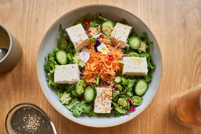 Organic tofu salad plate at the Vegan Cafe.