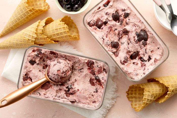 Cherry Ice Cream in two ice cream containers