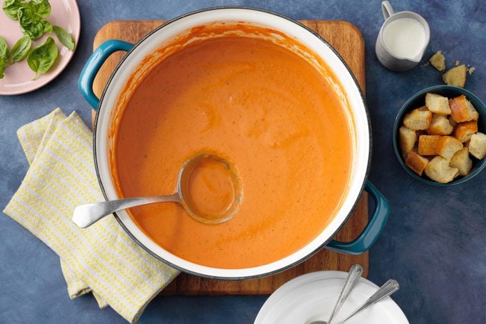copy cat Panera tomato soup in a large pot