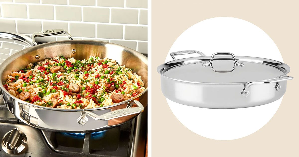All-Clad D3 Stainless 3-Ply Bonded Cookware Sunday Supper Pan with Lid 7 Quart
