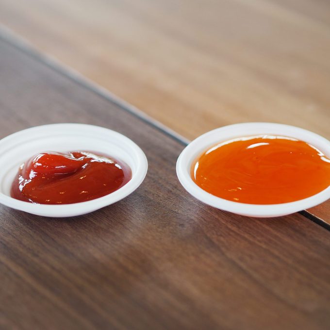 ketchup and hot sauce