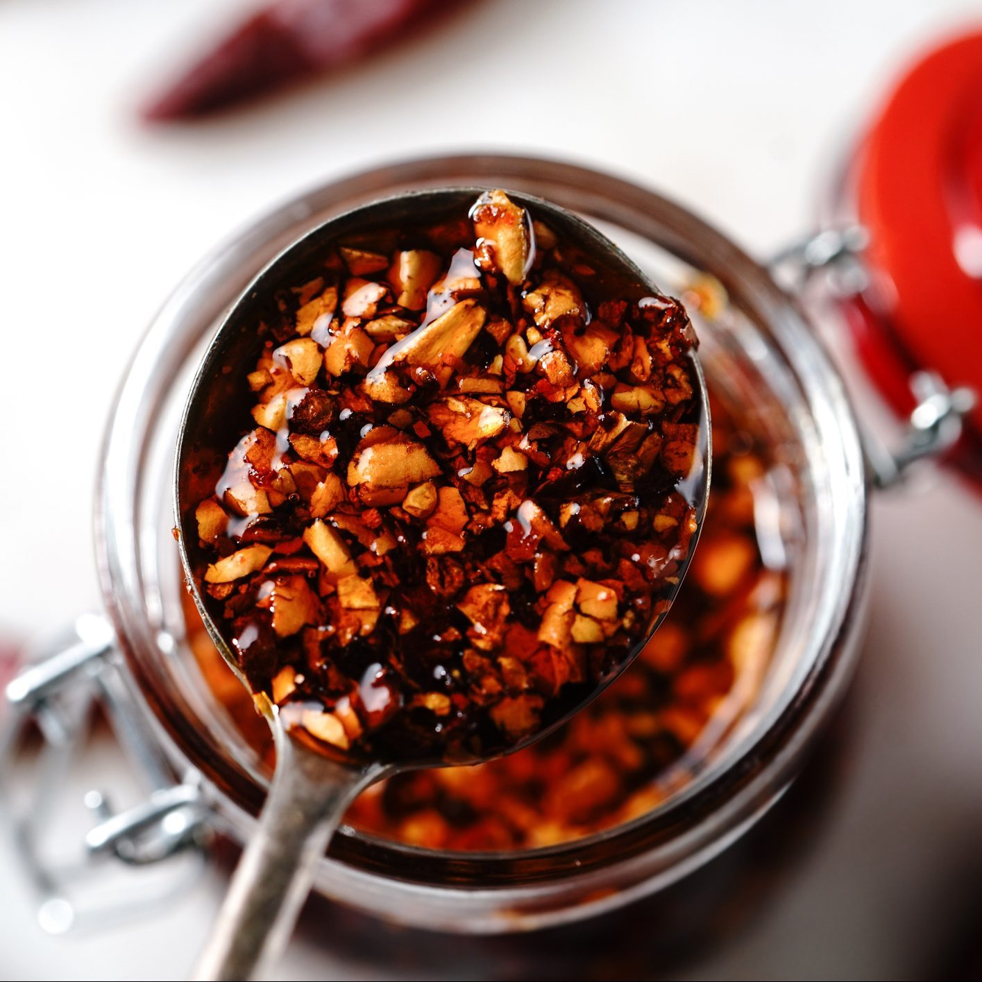 Asian chilli oil in a glass jar