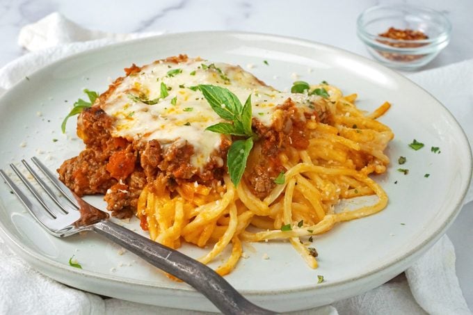Tiktok Spaghetti on a plate with a fork