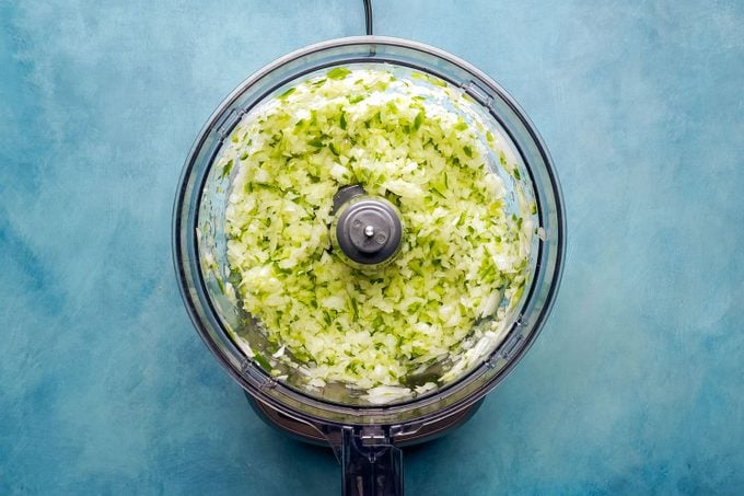 Chopped Vegetables in a Food Processor