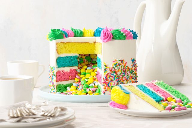 Surprise Cake with sprinkles pouring out