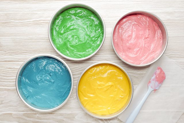 divided colors in four baking tins