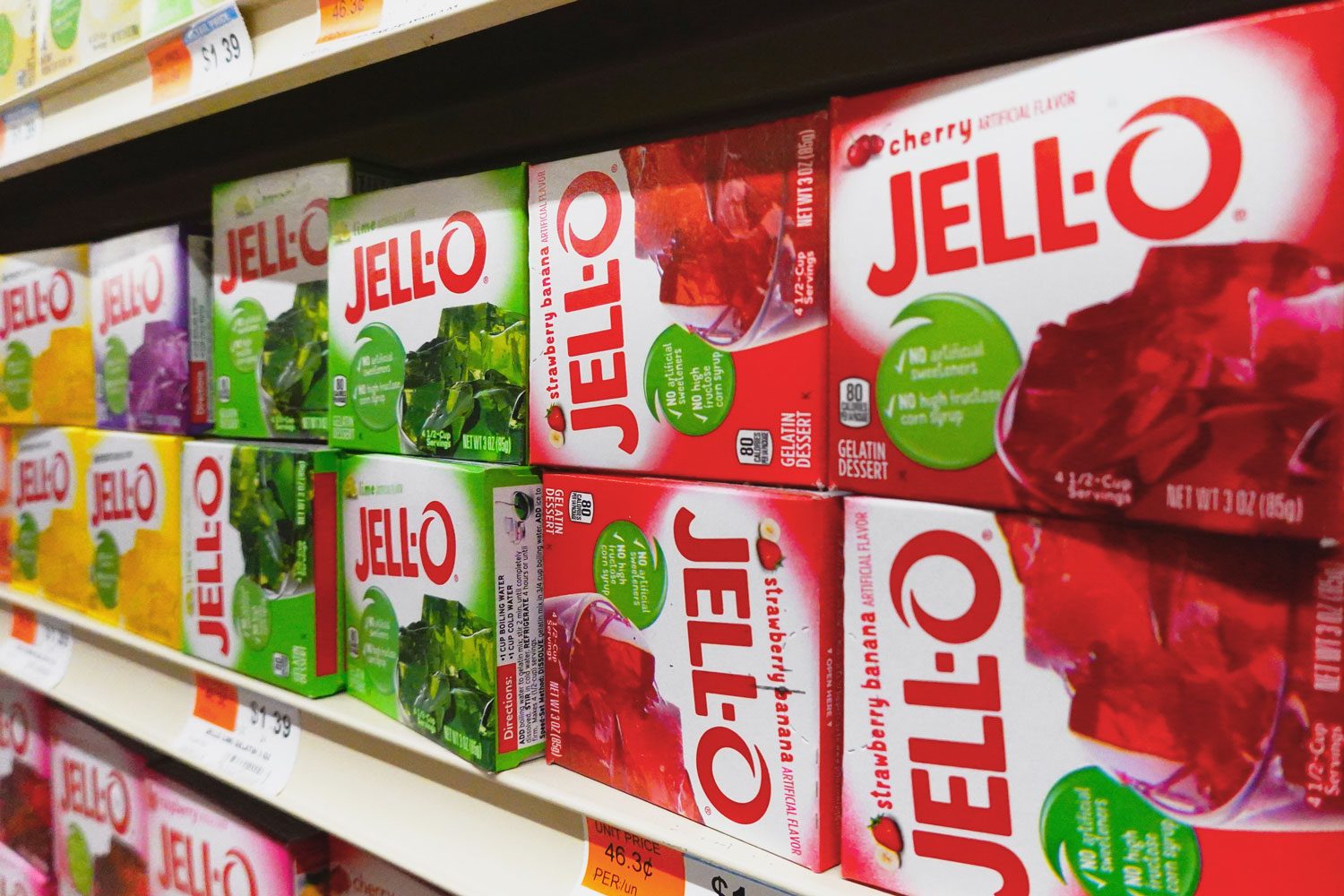 Jell-O Boxes are on Display at Ideal Food Basket Grocery Store in Brooklyn borough in New York City