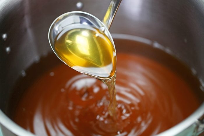 chicken broth in a pot