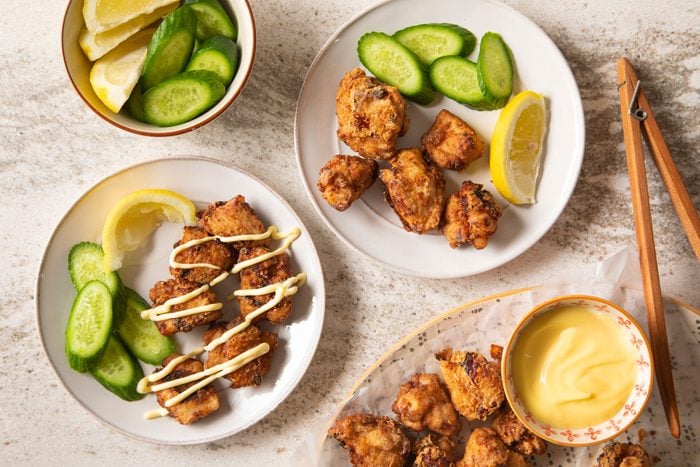 Japanese Fried Chicken with cucumber and lemon