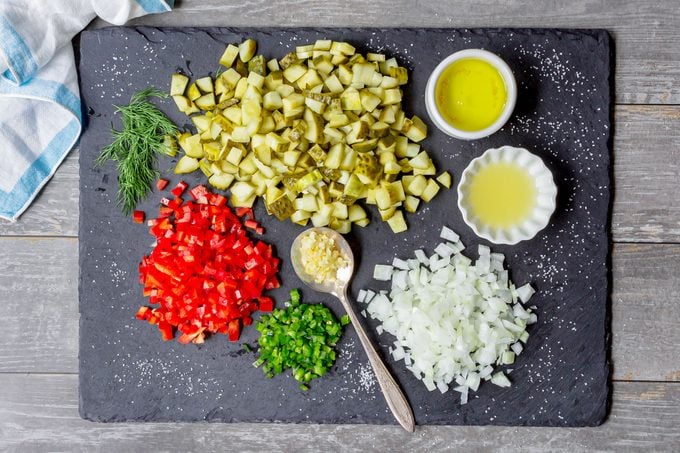 Chopped Ingredients for Pickle De Gallo on Stone Surface