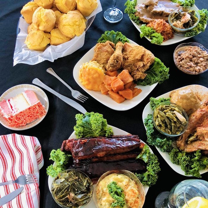 A spread of soul food from Detroit Soul