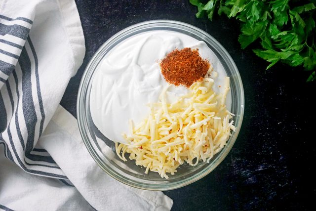 ingredients for Cottage Cheese Queso in a glass bowl