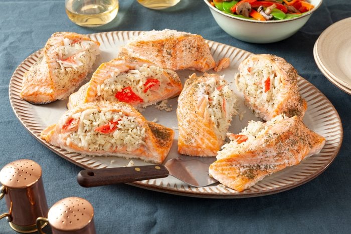 stuffed salmons on a serving plate
