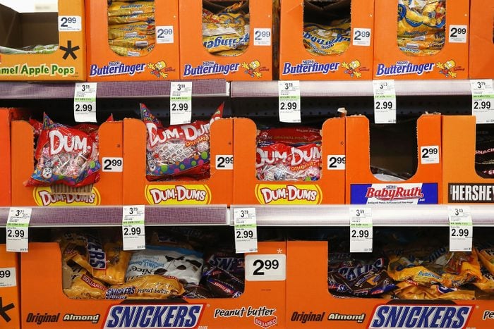 Halloween Candy Displayed in Boxes on Shelves in a Walgreens Pharmacy Store in Wheeling, Illinois