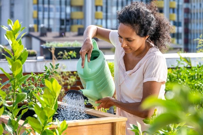 Woman watering her plants