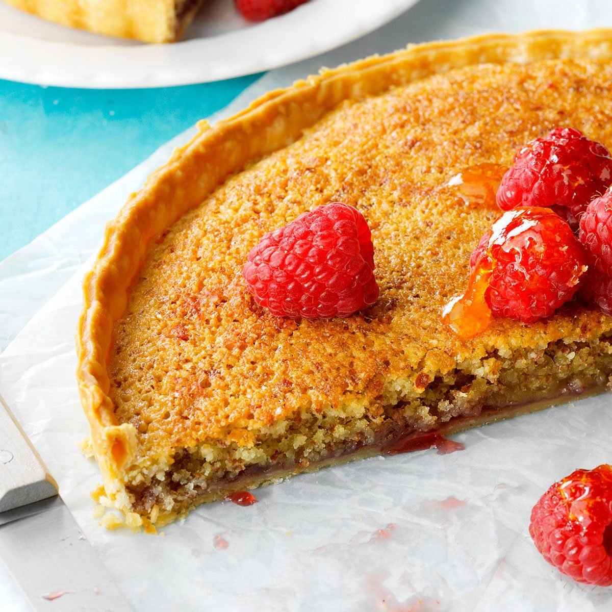 Traditional Bakewell Tart with Rasberries as Toppings