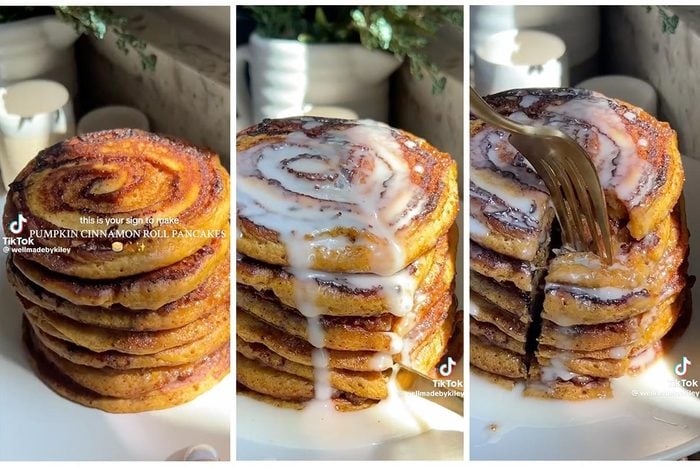 Pumpkin Cinnamon Roll Pancakes Via WellMadeByKiley TikTok