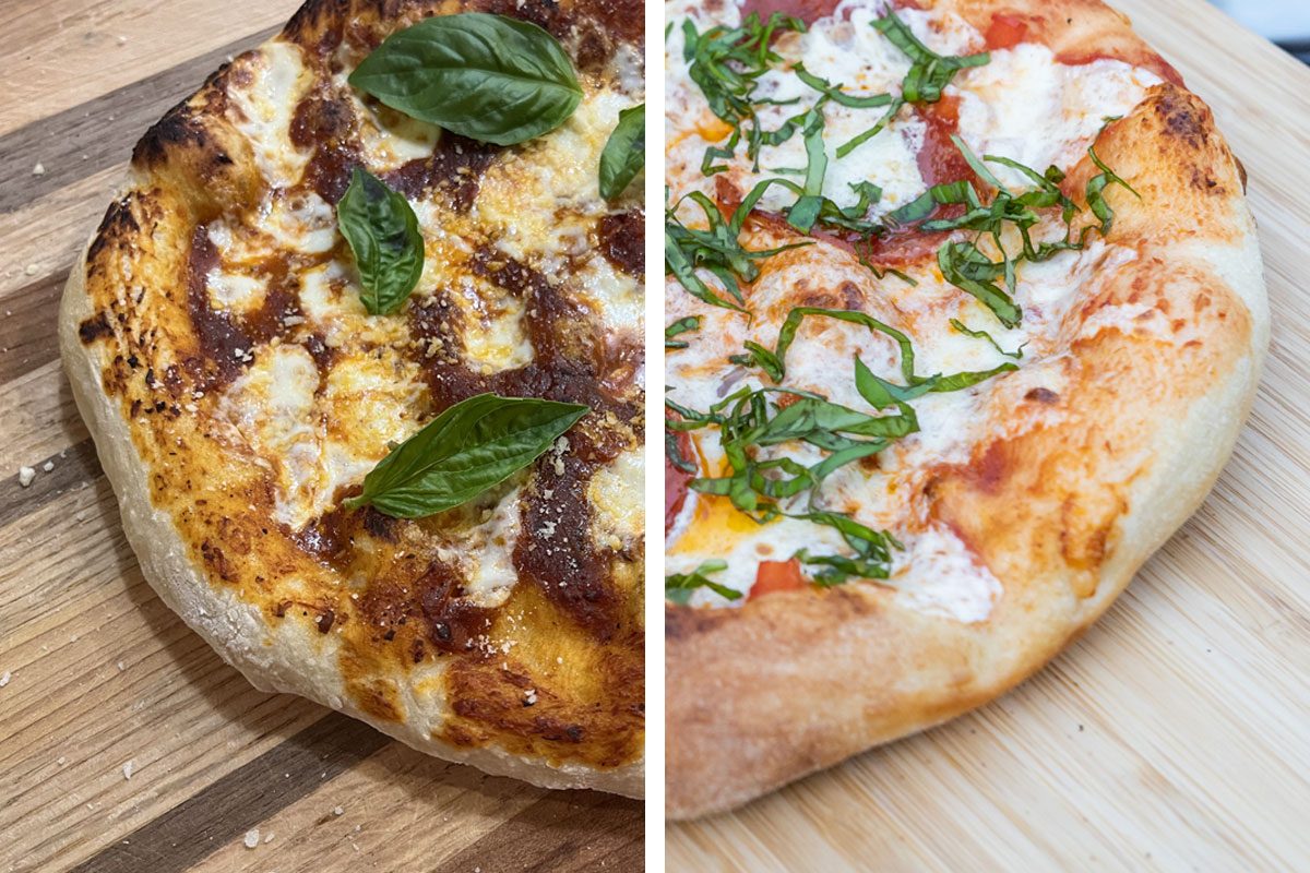 Baked Marg Pizzas side by side 