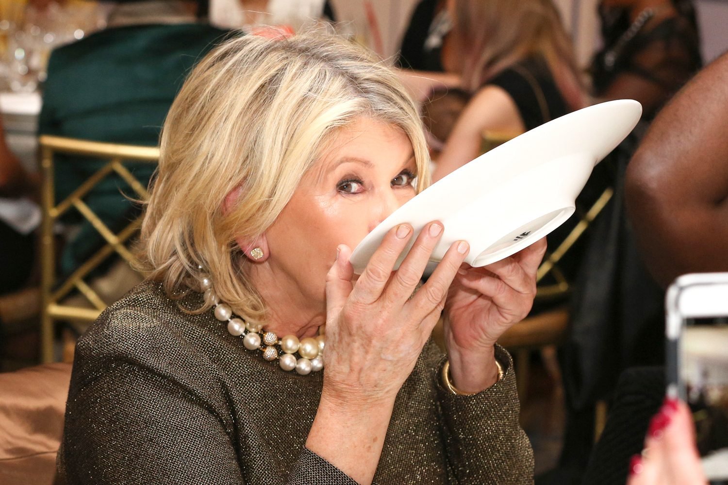 Martha Stewart Eats Out of a Dinner Bowl at a Dinner With Ghetto Gastro in New York City