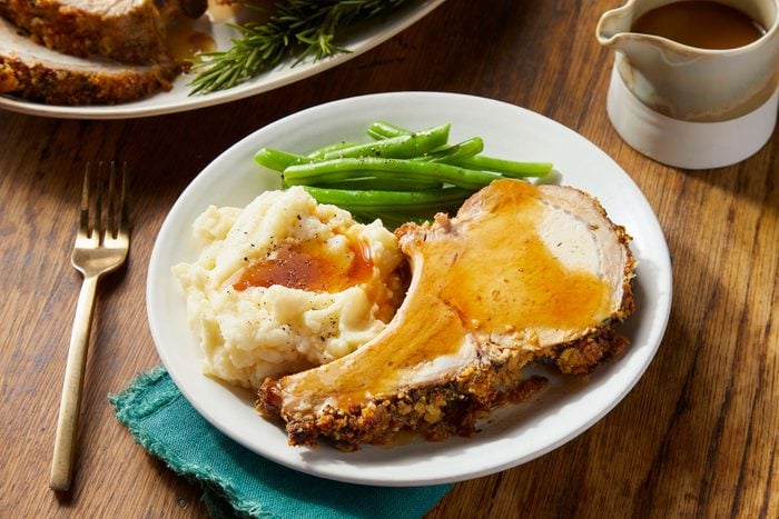 Herb Crusted Pork Loin served mashed potato