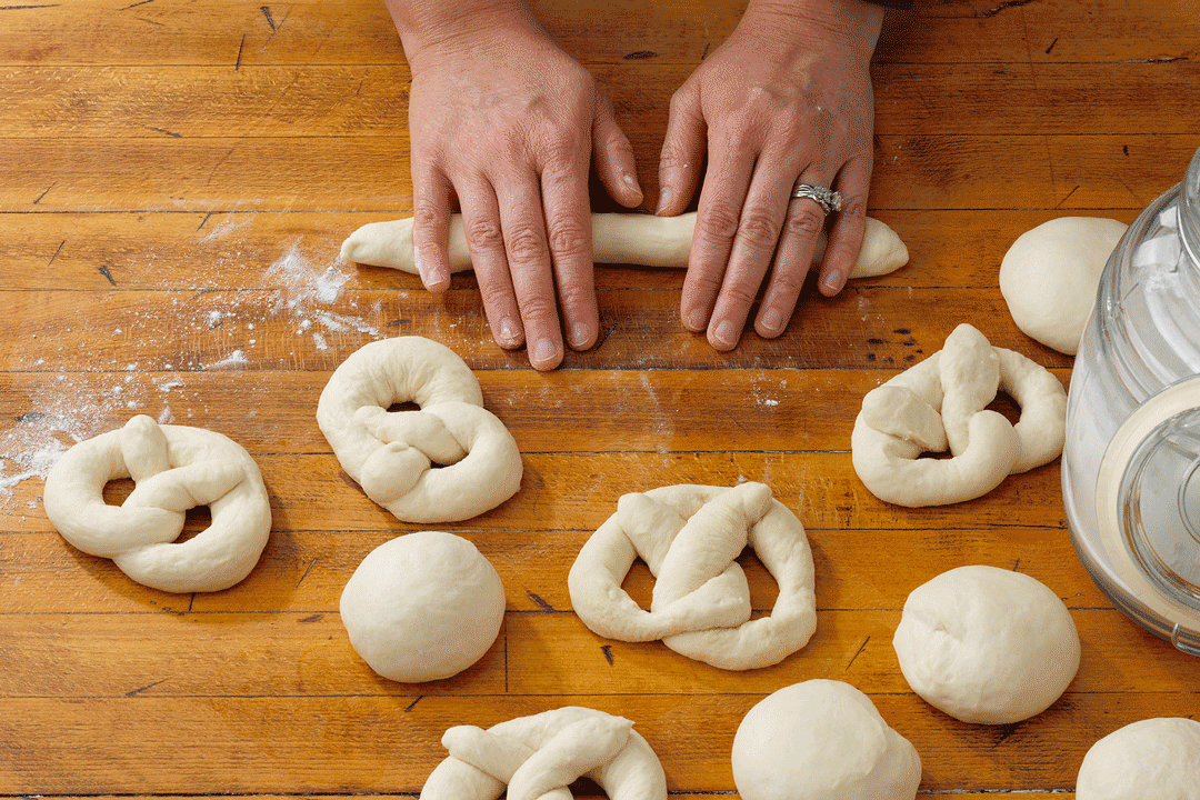 Rolling the Dough into Pretzel Shapes
