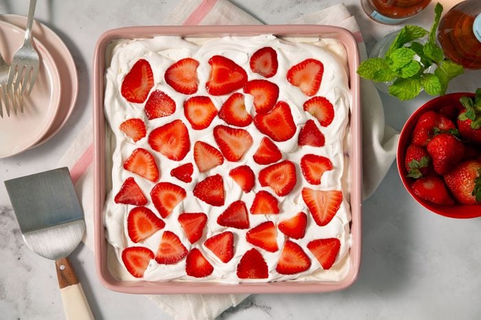 Strawberries Garnished at the Top of Pudding