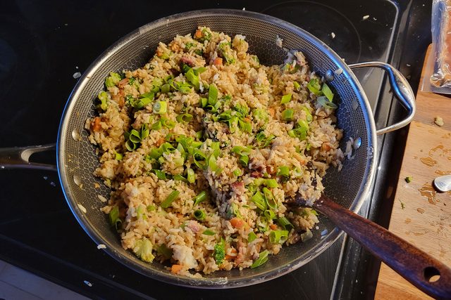 Fried Rice in HexClad Wok on Stove